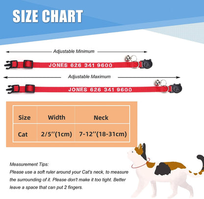 Personalized Nylon Cat Collars,Custom Embroidered Pet Name and Phone Number,Breakaway Collar with Safety Release Buckle and Bell,Adjustable Cats and Kitten Collars,Red