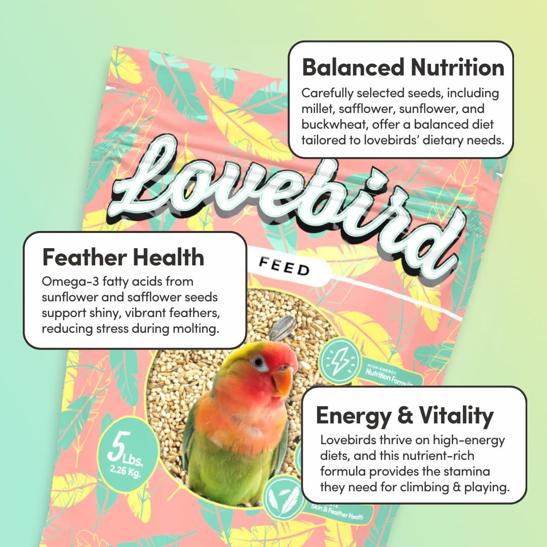 Mycelium Lovebird Feed (5 LB Bag) | Organic, Clean Seed Blend for Lovebirds & Small Parrots | Supports Skin & Feather Health | Non‑GMO, Shell-Free Nutrition | USA Made