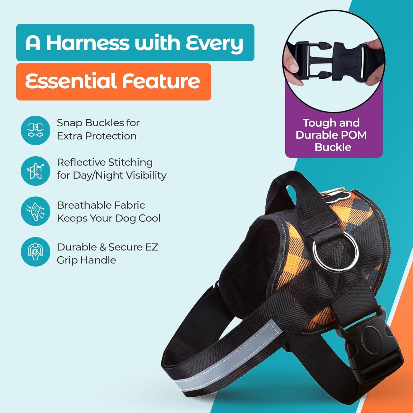 Joyride Basic Essential Dog Harness 1.0 - Small, Medium, Large Dogs, No-Pull Pet Vest with 3 Side Rings for Leash Placement, Adjustable for Training (Orange Plaid, XS)