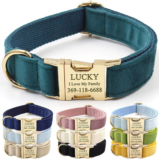 PETDURO Custom Dog Collar Personalized with Name Engraved Quick Release Rose Gold Metal Buckle for Large Medium Small Girl Dogs - Dog Leash and Bow Tie Available - Soft Comfy Velvet (Gem Green, XL)