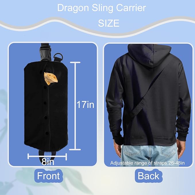 Black Bearded Dragon Carrier Set, Reptile Carrier Kit Includes Bearded Dragon Leash, Shark Costume, Bearded Dragon Harness Vest with Costume for Small Pets Travel