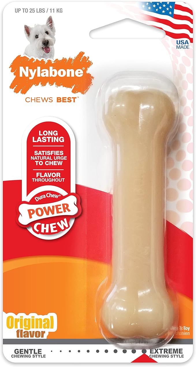Nylabone Original Bone Power Chew Toy for Dogs, Durable & Tough Dog Toys for Aggressive Chewers, Original Flavor, Small - Up to 25 Ibs, 1 Count