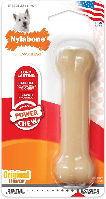 Nylabone Original Bone Power Chew Toy for Dogs, Durable & Tough Dog Toys for Aggressive Chewers, Original Flavor, Small - Up to 25 Ibs, 1 Count