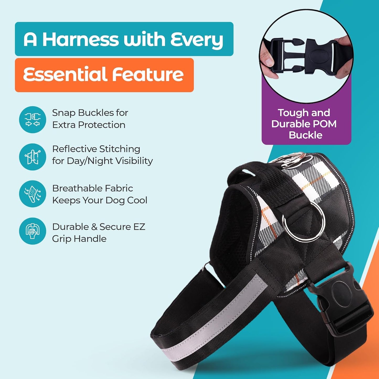 Joyride Basic Essential Dog Harness 1.0 - Small, Medium, Large Dogs, No-Pull Pet Vest with 3 Side Rings for Leash Placement, Adjustable for Training (White Plaid, 2XL)