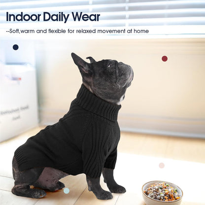 IECOii Dog Sweaters for Medium Dogs Girl Boy,Holiday Knit Doggy Sweatshirt with Sleeve,Turtleneck Thick Warm Dog Sweaters for Winter,Pullover Knitwear for French Bulldog,Boston Terrier (Black, L)
