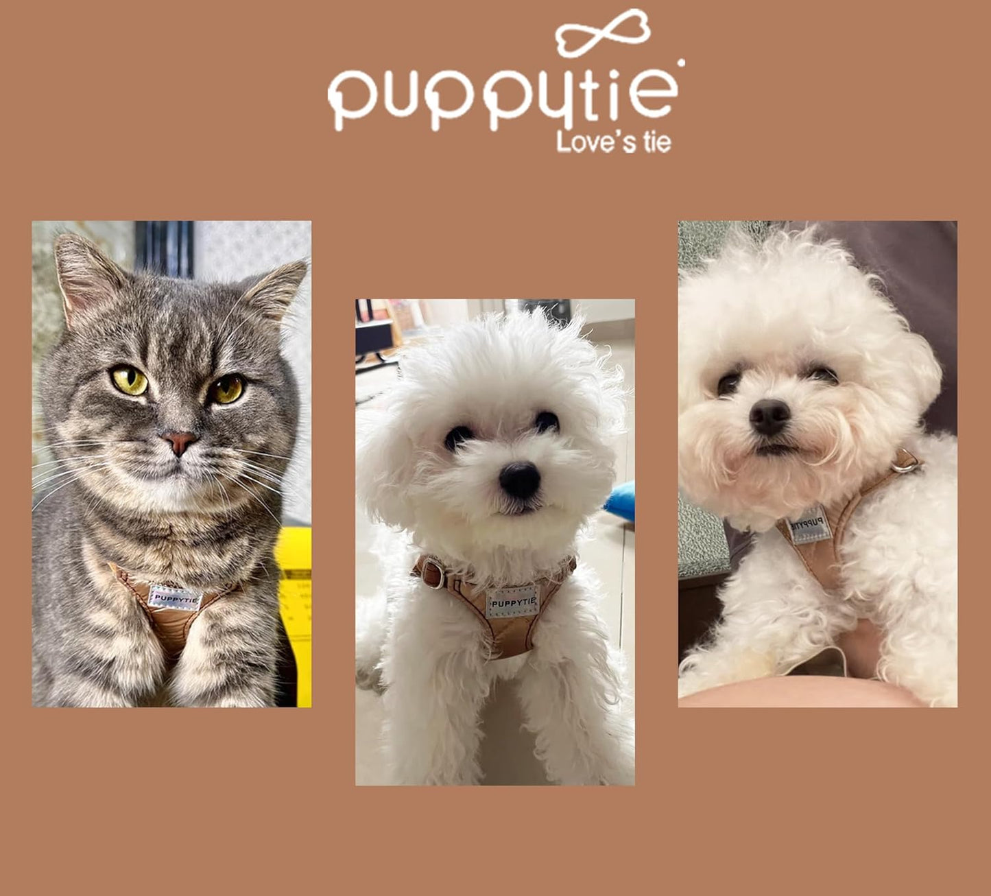 Puppytie No Pull xs Dog Harness with Multifunction Dog Leash,Soft Adjustable No Choke Escape Proof Pet Harness Vest,Glossy Oat Brown,XXS