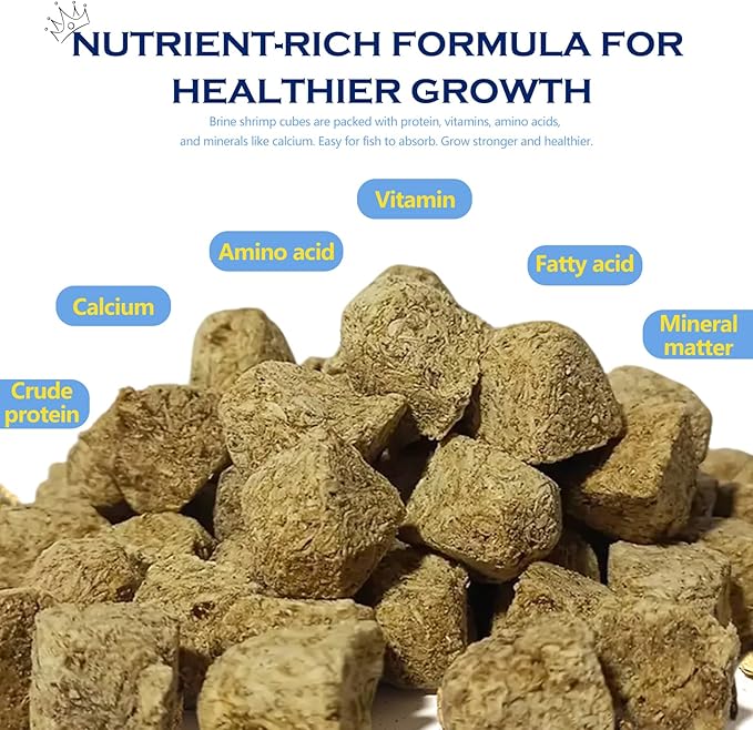 Freeze Dried Brine Shrimp Cubes– 100% Natural High‑Protein Fish Food for Tropical, Marine & Freshwater Aquarium, Turtles, Pond Fish, Koi, Discus, Angelfish, Tetras - Floating Shrimp Cubes, 4.5 oz