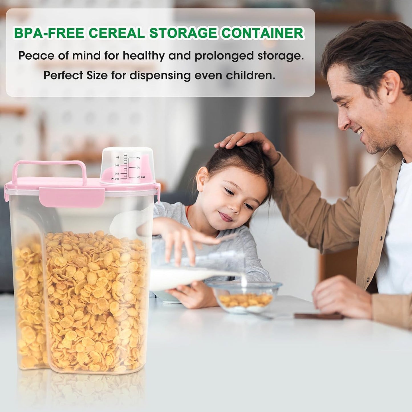 TBMax Airtight Rice Container 10 Lbs, Cereal Dispenser, Pet Cat Dog Food Storage Container, Plastic Kitchen Pantry Food Storage Holder with Cup -Pink