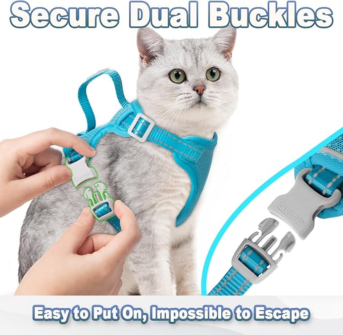 Cat Harness and Leash Set Escape Proof for Kitten Walking, Soft Adjustable Top Handle Vest Harnesses for Cats, Easy Control Breathable Reflective Small Medium Large, Blue,XS