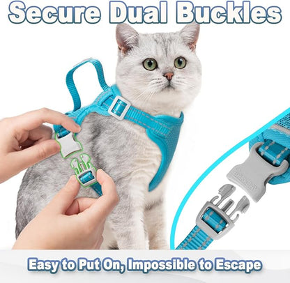 Cat Harness and Leash Set Escape Proof for Kitten Walking, Soft Adjustable Top Handle Vest Harnesses for Cats, Easy Control Breathable Reflective Small Medium Large, Blue,XS