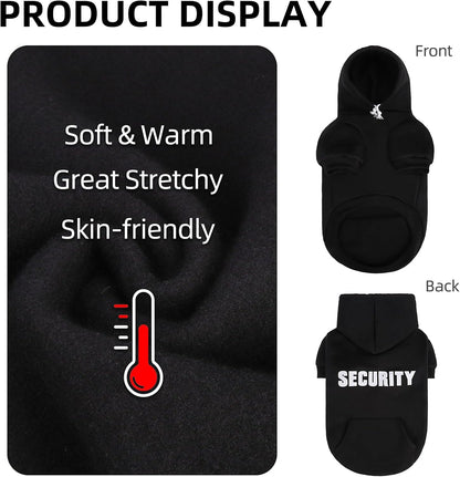 PUPTECK Security Dog Hoodie, Soft Warm Winter Pet Sweater Clothes, Puppy Cold Weather Coats Hooded Sweatshirt with Pocket, Dog Halloween Costume for Small Medium Large Dogs