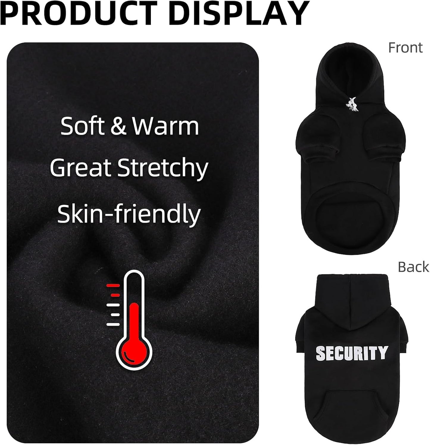 PUPTECK Security Dog Hoodie, Soft Warm Winter Pet Sweater Clothes, Puppy Cold Weather Coats Hooded Sweatshirt with Pocket, Dog Halloween Costume for Small Medium Large Dogs, Black XL