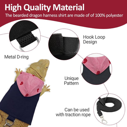 Bearded Dragon Lizard Hoodie Leash Suit Reptile pet Outdoor Chest Harness Chameleon Squirrel Leash Hooded Clothes Suitable for Bearded Dragon Lizard Reptiles（Red hat）