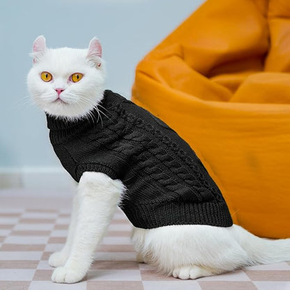 PUPTECK Winter Cat Sweater Coat - Soft Warm Cold Weather Clothes Knitwear for Kittens & Small Dogs Indoor Outdoor Wearing, Knitted Classic for Doggies Kitties Girls Boys, Black, M