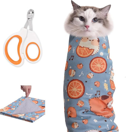 27.6" Cat Grooming Wrap, Cat Wrap for Cutting Nails, Medicine, Teeth Brushing, Cat Nail Trimming Restraint, Self-Adhering Cat Swaddle Wrap, Anti-Scratch Anti-Escape L(Within 15lbs)