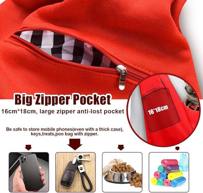 Tomkas Small Dog Sling Carrier - Zipper Pocket & Adjustable Strap - for 3-10 lbs Pets(Red)