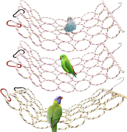 BNOSDM 3 Packs Bird Hemp Rope Net Swing Climbing Rope Net for Birds Parrot Ladder Macaw Hanging Hammock Activity Toy for Rats Parakeet Cockatiel Cockatoo Conure African Grey Budgie