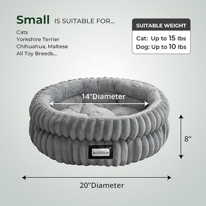 BALANCE Cat Bed Kitten Bed, Washable Round Cat Beds for Indoor Cats, Super Soft Plush Faux Fur Pet Bed for Puppy and Kitten with Anti-Slip Bottom