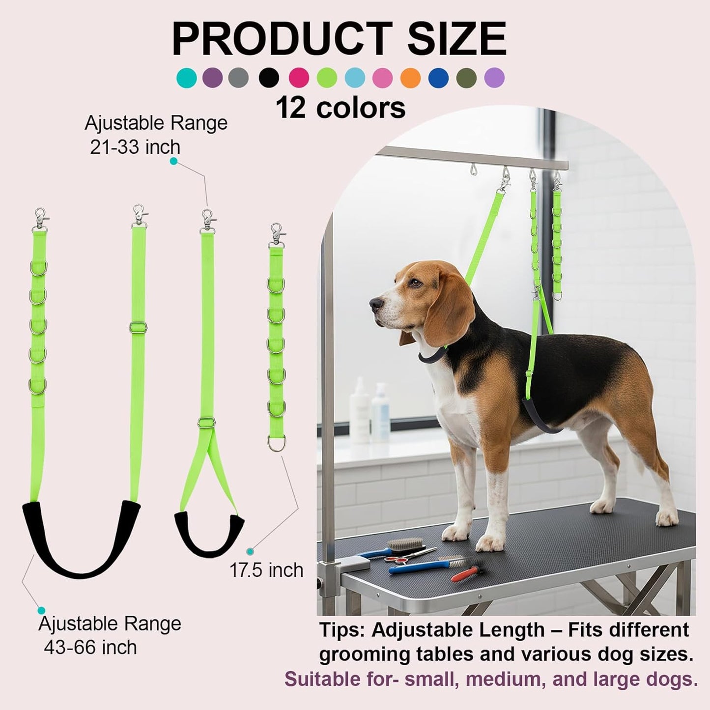 Dog Grooming Belly Straps Green Pet Grooming Supplies 3 Sets Professional Dogs Belly Band Pets Dogs Groomer Extension Strap Table Arm Loop Extender for Small Medium Large Breed (Green)