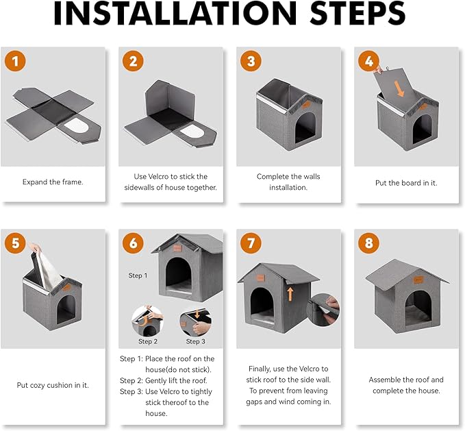 Outdoor Cat House, Cat Shelter Feral Pet Outside Waterproof Cat House for Outdoor/Indoor Cats, Insulated Cat Bed for All Seasons with Cozy Cushion, Easy to Assemble, Grey