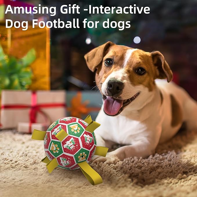 QDAN Christmas Dog Toys Balls, Puppy Toys, Soccer Ball with Straps (8 Inch)