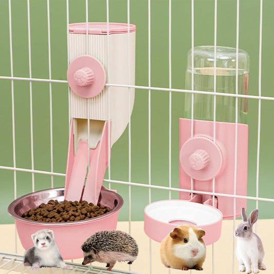 Hanging Automatic Food Feeder and Water Dispenser Bunny Gravity Feeding Station Waterer Set Self-Dispensing Feeder for Rabbit,Ferret,Guinea Pigs Chinchillas Hedgehog