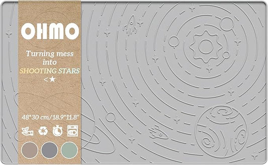 OHMO Dog Food Mat, Silicone Waterproof Cat Food Mat, Non-Skid Spill Proof Pet Feeding Mat for Food and Water, Easy to Clean Dog Placemat(Ash, 18.9" x 11.8")