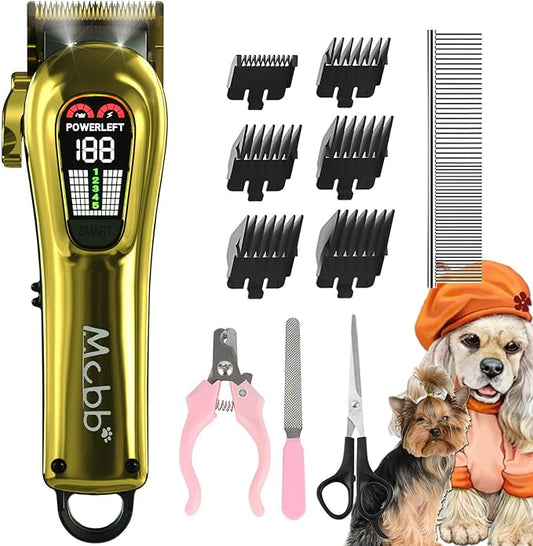 MCBB Dog Clippers - 5-Mode Heavy-Duty Grooming Kit With LED Display, Rechargeable, Auxiliary Light, Low Noise, Cordless Pet Tool