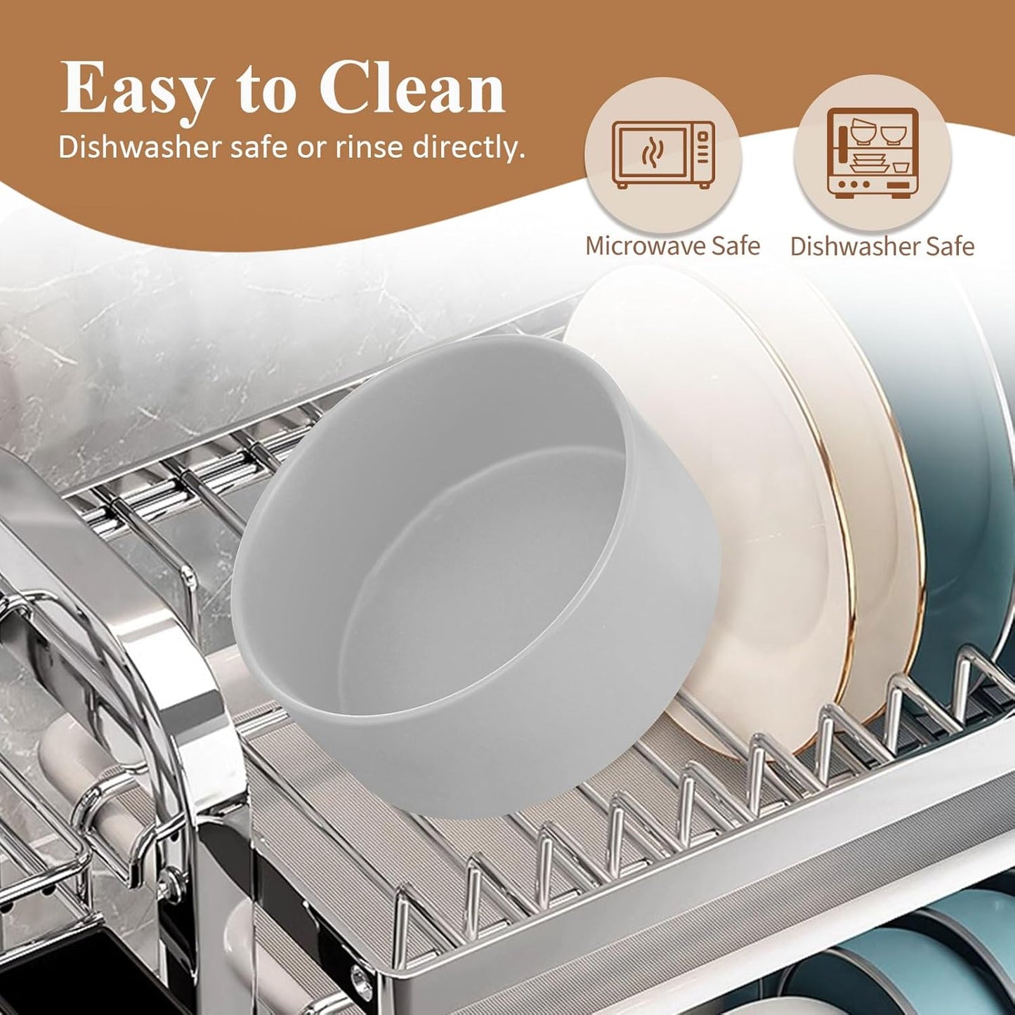 Raised Ceramic Large Dog Bowl - Heavy Weighted Dog Dish with Bamboo Stand - Elevated for Comfortable Feeding - 8.3" W x 8" H - 4.5 Cups (68 fl oz) - Grey