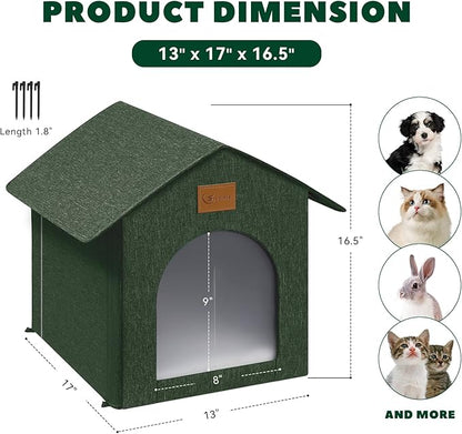 Outdoor Cat House Feral Cat Shelter,Outside Waterproof Cat House for Outdoor/Indoor Cats, Insulated Cat Bed for All Seasons with Cozy Cushion Easy to Assemble (Olive Green, floor spike style)