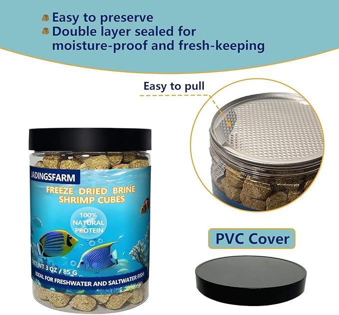 Freeze Dried Brine Shrimp Cubes 3 OZ, Brine Shrimp Freeze Dried Aquatic Foods for Tropical Fish Marine Fish and Aquatic Turtles.