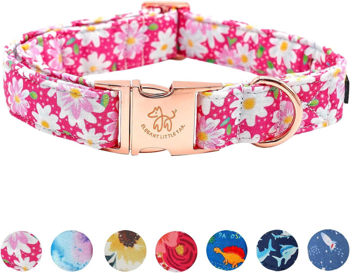Elegant little tail Dog Collar, Pink Floral Pattern Pet Collar Durable Cute Dog Collars Summer Female Pet Gift Adjustable Dog Collar for Large Dogs