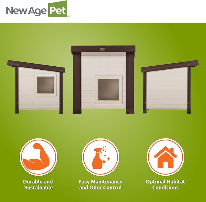 New Age Pet ECOFLEX Outdoor Cat House - Durable, Ventilated, Dual Entry, Easy Assembly, Elevated Floor, Heated Pad Compatible, 10-Year Warranty, for Multiple Cats, Maple/Brown