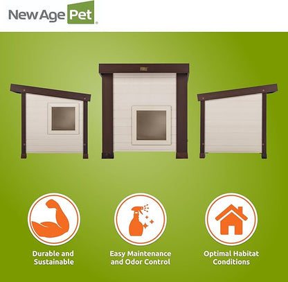 New Age Pet ECOFLEX Outdoor Cat House - Durable, Ventilated, Dual Entry, Easy Assembly, Elevated Floor, Heated Pad Compatible, 10-Year Warranty, for Multiple Cats, Maple/Brown