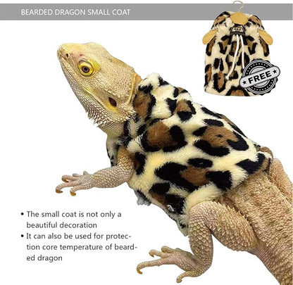 Bearded Dragon Leash and Harness Set, Beardie Carrier, Lizard Adjustable Harness with Leather Wings and Sling Bag, Reptile Small Pet Backpack Batwing Accessories (Leopard Pattern with Crown)