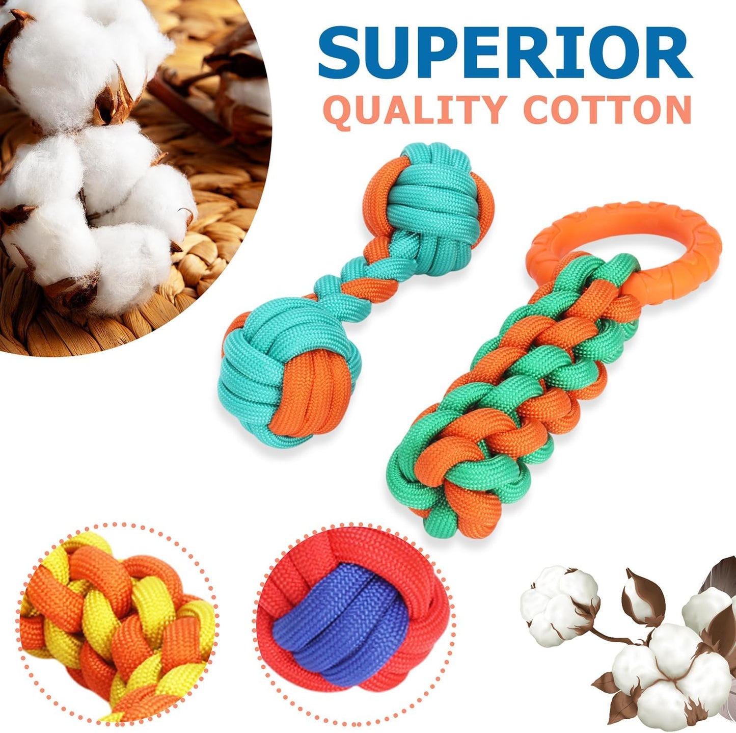 Aitmexcn Dog Rope Toys for Large and Medium Aggressive Chewers, 6 Pack Heavy Duty Dog Rope Toy for Large, Dental Cleaning Chew Toys, Tug Toy for Boredom, 100% Cotton Indestructible Pet Toy