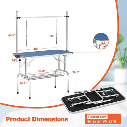 46'' Modern Blue Dog Grooming Table, Foldable Professional Grooming Table for Large Dogs, Up to 330lbs, Stainless Steel