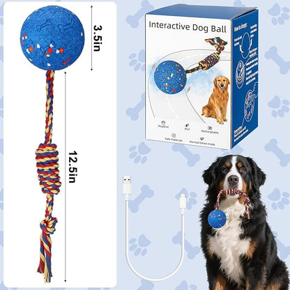 BABORUI Interactive Dog Toys Ball with Rope Tail, E-TPU Automatic Interactive Dog Toys for Aggressive Chewers, Indestructible Dogs Ball for Small/Medium/Large Dogs Indoor/Outdoor to Keep Them Busy