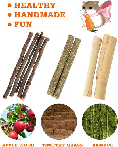Sofier Hamster, Guinea Pig Toys Accessories Natural Chews for Teeth Rabbit Bunny Rat Chinchilla Hideout Ball Apple Wood Timothy Hay Sticks