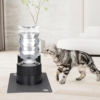 RIZZARI Automatic Cat Water Dispenser: Black 7L Elevated - Stainless Steel Gravity Feeder - Splash Guard Mat
