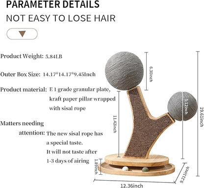 Tree-Shaped Cat Scratching Post with Vertical Cat Scratcher, Interactive Toy Balls, Handmade Cat Furniture with Natural Materials, Cute Kitten Scratch Post, Easy-to-Clean