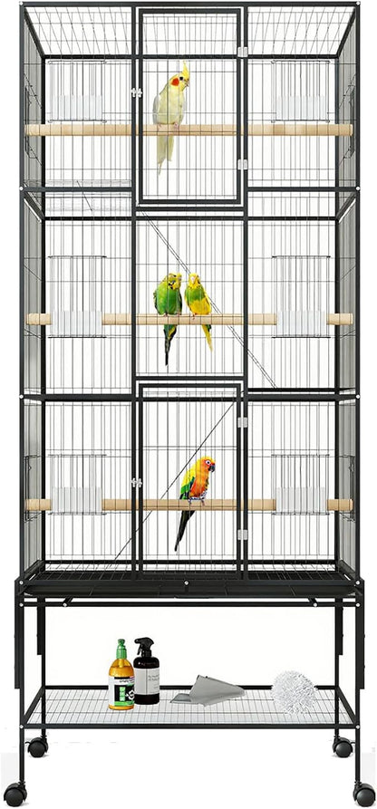 69 Inch Extra Large Bird Cage Wrought Iron Parrot Cage with Storage Shelf for Mid-Sized Parrots Cockatiels Conures Parakeets Lovebirds Budgie Finch