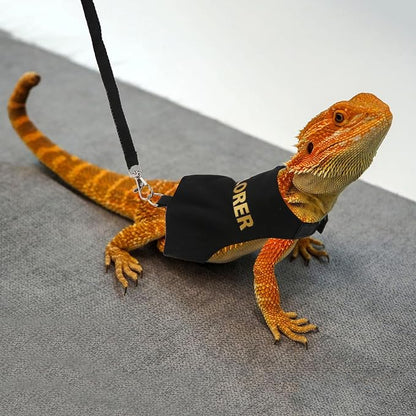 Hypeety Bearded Dragon Harness and Leash Set Adjustable Escape Proof Leash Outdoor Walking Training Leash and Harness for Bearded Dragon Lizard Reptiles Small Pets Black (Explorer)