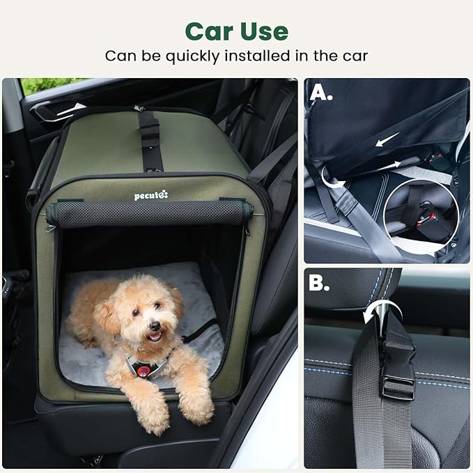 Dog Car Carrier Light Weight, Dog Carrier for Car Easy to Assemble, Dog Car Crate Portable and Breathable, Foldable Pet Carrier for Both Indoor and Outdoor Use, Dog Travel Crate with Curtain Green