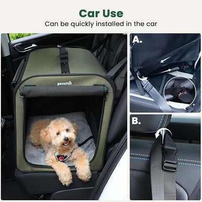 Dog Car Carrier Light Weight, Dog Carrier for Car Easy to Assemble, Dog Car Crate Portable and Breathable, Foldable Pet Carrier for Both Indoor and Outdoor Use, Dog Travel Crate with Curtain Green