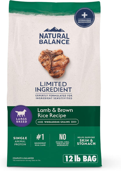 Natural Balance Limited Ingredient Large Breed Adult Dry Dog Food with Healthy Grains, Lamb & Brown Rice Recipe, 12 Pound (Pack of 1)