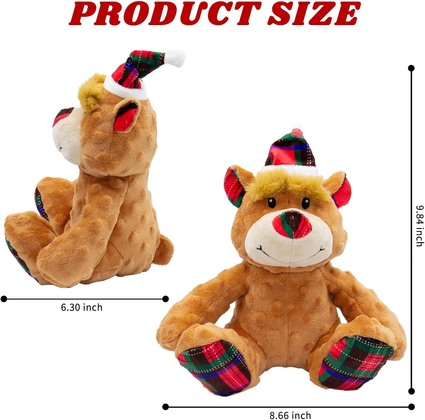 Christmas Bear Plush Dog Toys with Crinkle Paper - Interactive Squeaky Toys for Puppy Medium Small Dogs - Cleaning Teeth and Relieving Anxiety