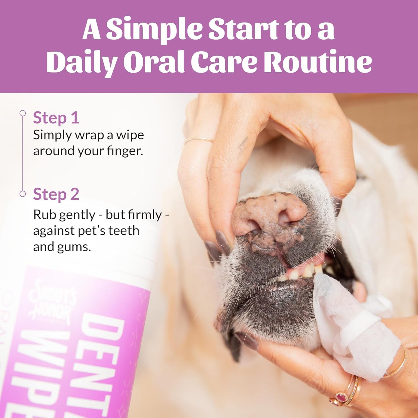 SKOUT'S HONOR Fresher Breath Dental Wipes- Pet Dental Wipes - Fights Plaque and Tartar, Freshens Breath Fast, No Brushing Required, 50 Sheets