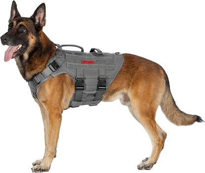 OneTigris Large Tactical Dog Harness, No Pulling Adjustable Dog Vest Harness, Heavy Duty Dog Harness with Handle, Large Hook and Loop Panels for Patch Grey
