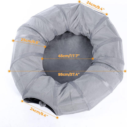 PAWZ Road Cat Tunnel Bed Large Cat Donut Tunnel for Indoor Cats, Collapsible Cats Tube with Central Mat, Peek Hole and Cat Toy Hanging Balls